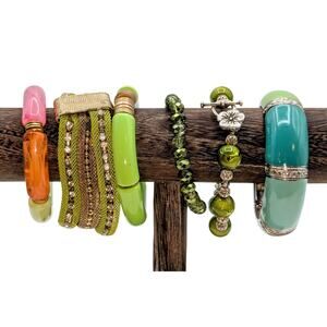 Lot of Six Green Blue Fresh Colorful Bracelets